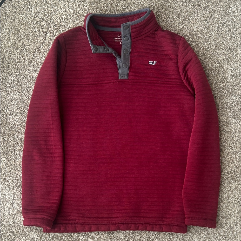 Vineyard Vines Quarter 1/4 Burgundy Pullover Button Collar Boys Sweatshirt Quilt